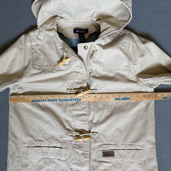 Denim&Co Women's Beige Barn Jacket Hood & Removable colorful Fleece Lining Large - Picture 14 of 15